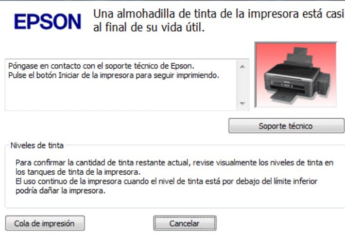 una almodadilla de tinta de la impresora esta casi al final de su vida util